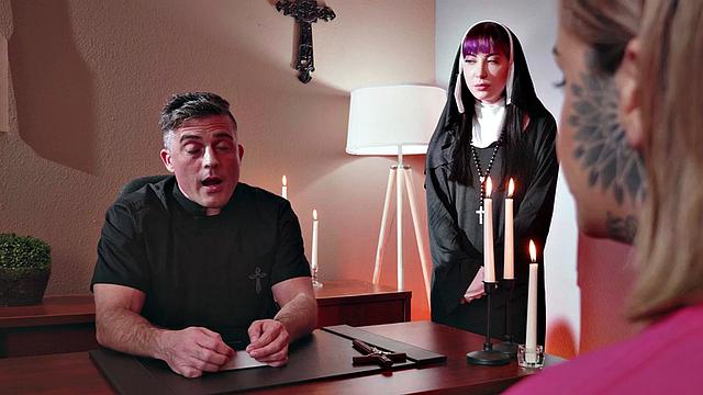 Sinful priest fucks anal nun in his church office