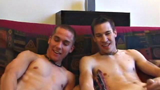 Brock Labelli and Kent Stryker jack off through open flies, then strip and Brock blows Kent, which turns into a sexy 69. With Kent relaxing on the couch, Brock goes to town on his buddy's cock.