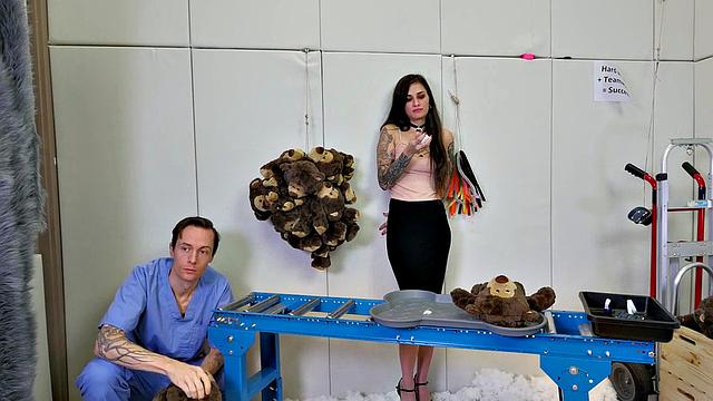 Mouth fucked submissive in threesome