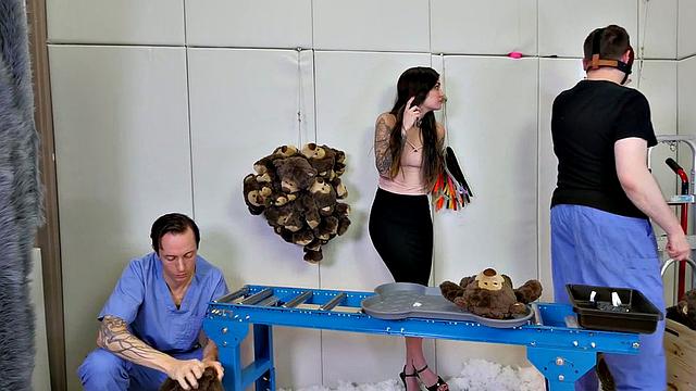 Mouth fucked submissive in threesome