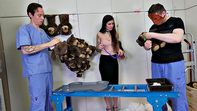 Mouth fucked submissive in threesome