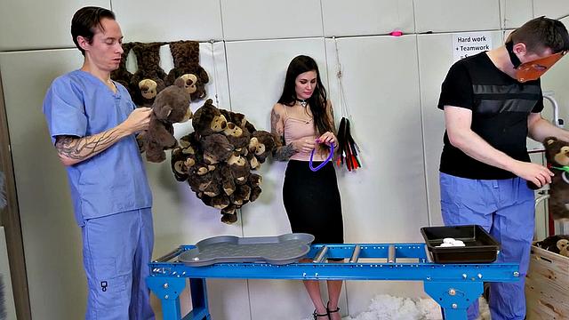 Mouth fucked submissive in threesome