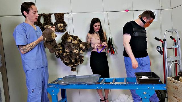 Mouth fucked submissive in threesome