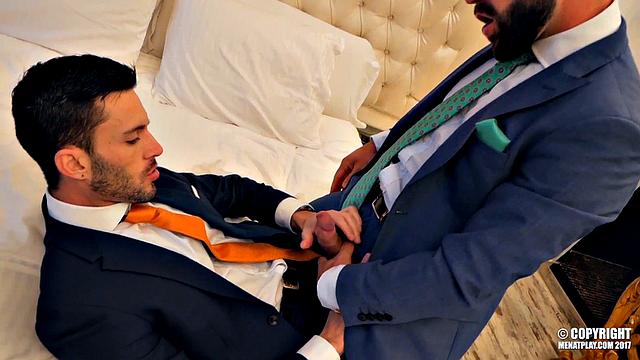suited mentor seduces his eager apprentice and takes control in the office