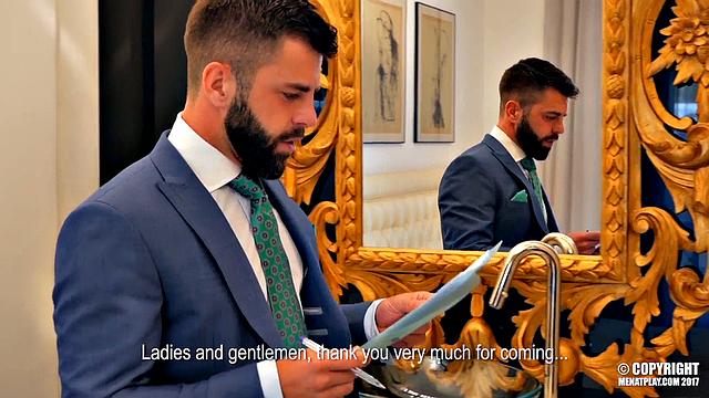 suited mentor seduces his eager apprentice and takes control in the office