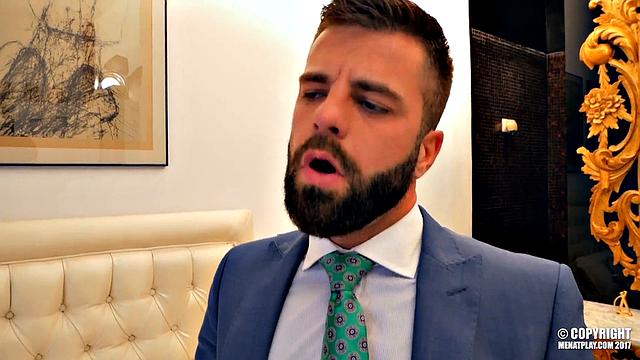 suited mentor seduces his eager apprentice and takes control in the office