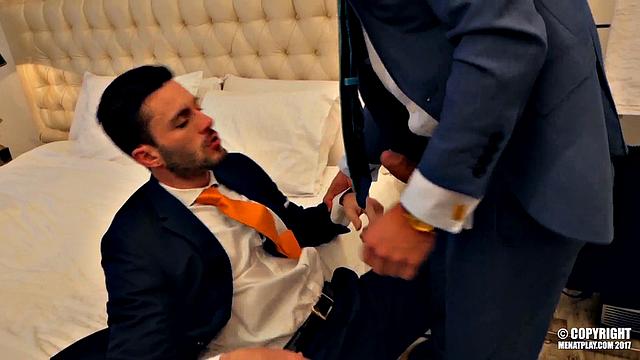 suited mentor seduces his eager apprentice and takes control in the office