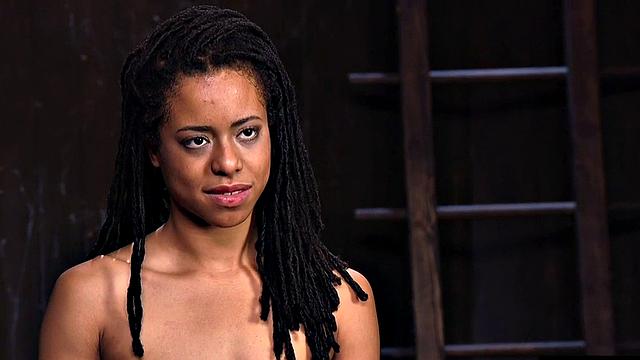 BDSM ballgaged Ebony coerced into anal orgasms by master