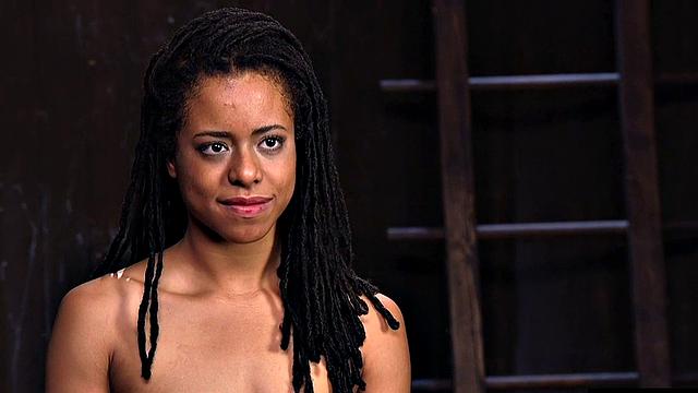 BDSM ballgaged Ebony coerced into anal orgasms by master