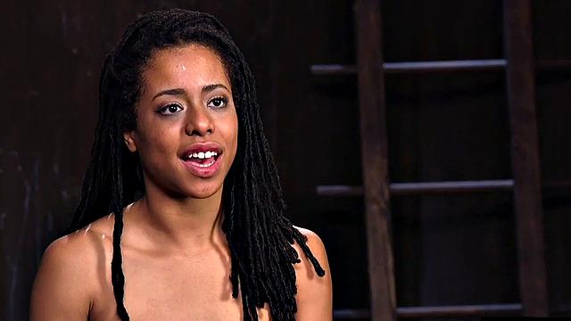 BDSM ballgaged Ebony coerced into anal orgasms by master