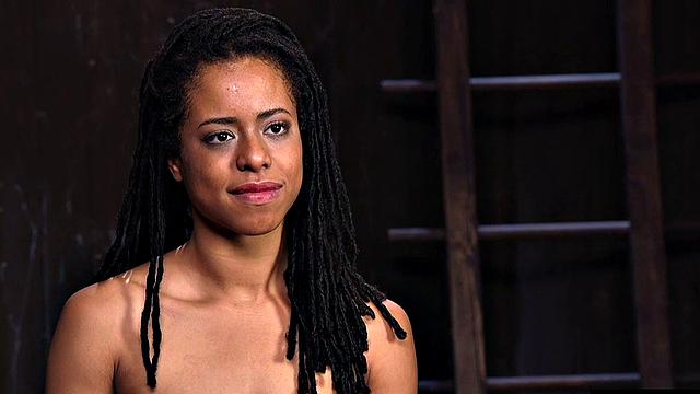 BDSM ballgaged Ebony coerced into anal orgasms by master