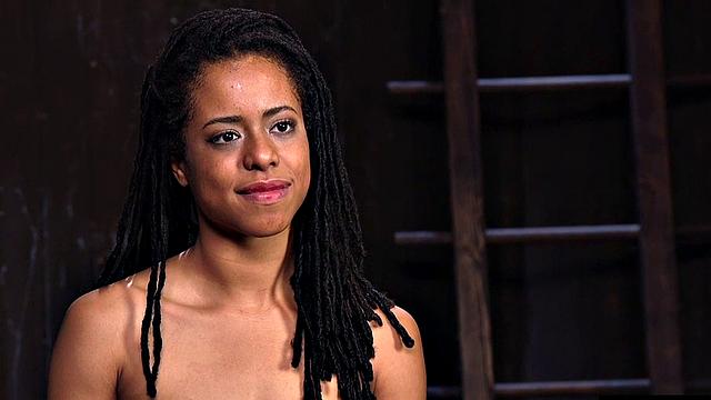 BDSM ballgaged Ebony coerced into anal orgasms by master