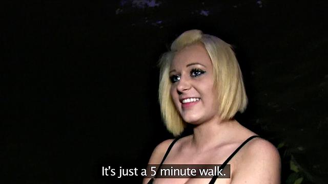 Blonde with big tits gets cum on her tight pussy