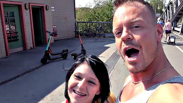 Public squirty lady POV fucked outdoors by sex date