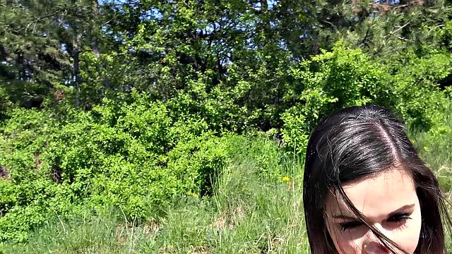 Watch this tattooed slut get fucked doggystyle in a hot outdoor food fight with her busty friend