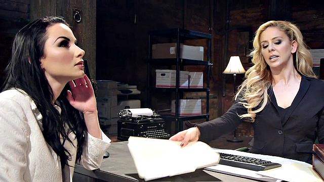 Whipped lez sub toyed in suspension bondage by domina