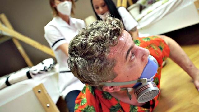 Kinky nurse gets stuck between two horny studs and takes it in every way imaginable