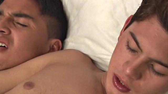 Angel is on his bed looking at a magazine, when his friend joins with an offer the Latin twink won't turn down. Pants are stripped off and Angel goes down on his top.