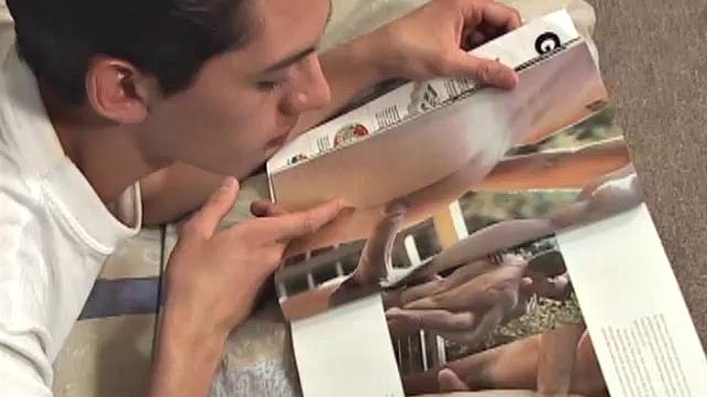 Angel is on his bed looking at a magazine, when his friend joins with an offer the Latin twink won't turn down. Pants are stripped off and Angel goes down on his top.