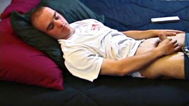 A shaved head and a naughty but nice looks belong to Kenny. Already shirtless, he pulls his pants and boxers down around his ankles and gets to work on his thick cock.