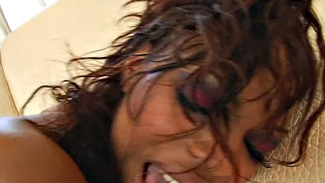 Stockinged Ebony babe sucking and DP