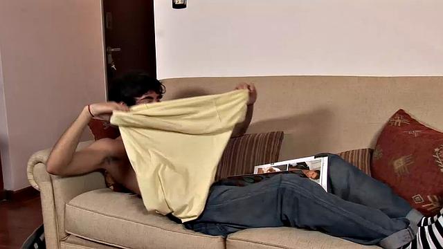 Our featured solo boy of the week is Francoise at Twink Boys Party. This slim and smooth Latino gets comfortable on the sofa with a magazine for stimulation.