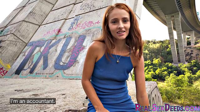 Pulled petite babe doggy outdoor