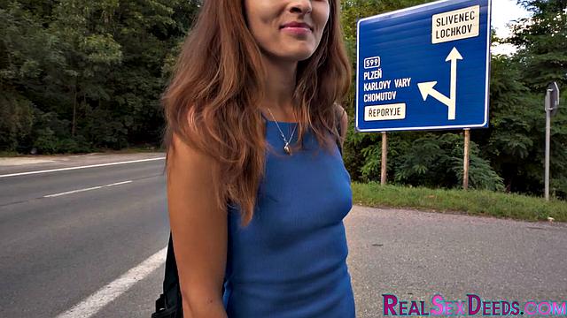 Pulled petite babe doggy outdoor