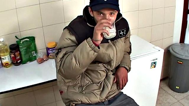 Seated on a stool, Latin twink Trend decides to jerk off. It isn't long before he has stripped off most of his clothes and is playing with himself. Then he pulls his hard cock out and starts stroking.