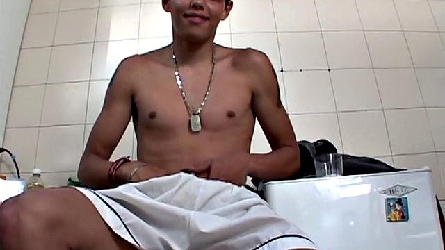 Seated on a stool, Latin twink Trend decides to jerk off. It isn't long before he has stripped off most of his clothes and is playing with himself. Then he pulls his hard cock out and starts stroking.
