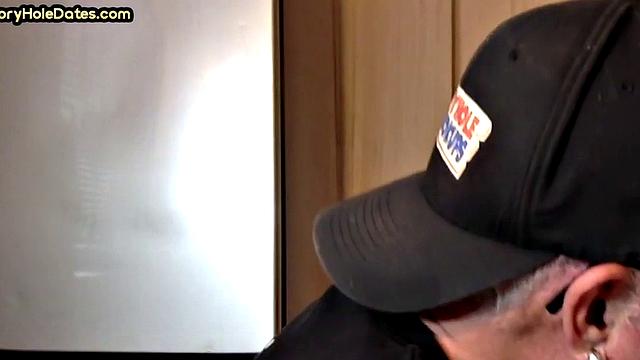 Mature gay sucks gloryhole cock in homemade closeup