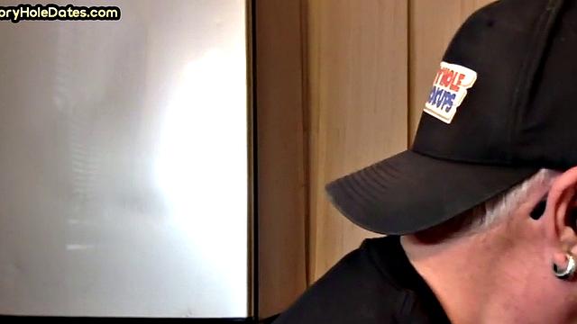 Mature gay sucks gloryhole cock in homemade closeup