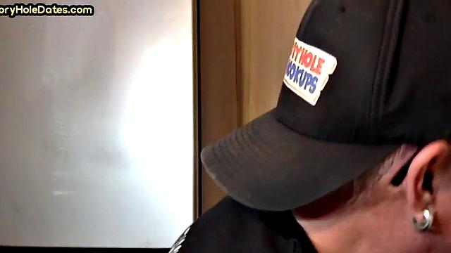 Mature gay sucks gloryhole cock in homemade closeup