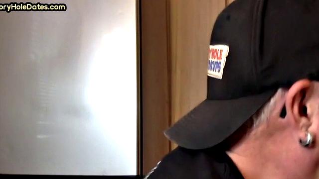 Mature gay sucks gloryhole cock in homemade closeup