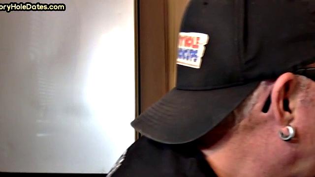 Mature gay sucks gloryhole cock in homemade closeup