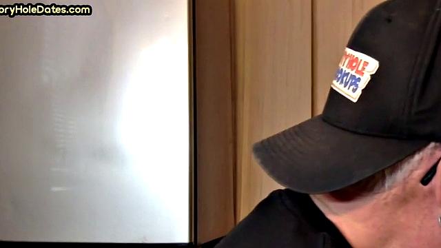 Mature gay sucks gloryhole cock in homemade closeup
