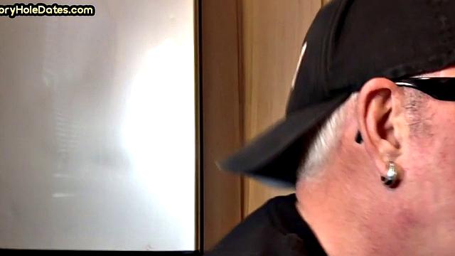 Mature gay sucks gloryhole cock in homemade closeup