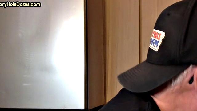 Mature gay sucks gloryhole cock in homemade closeup