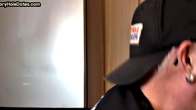 Mature gay sucks gloryhole cock in homemade closeup