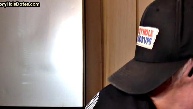 Mature gay sucks gloryhole cock in homemade closeup