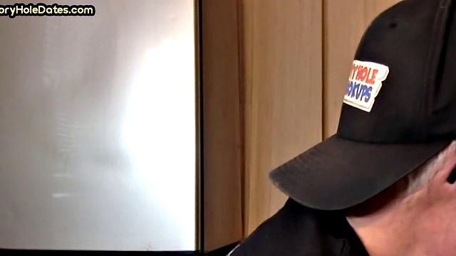 Mature gay sucks gloryhole cock in homemade closeup