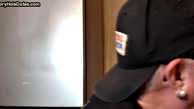 Mature gay sucks gloryhole cock in homemade closeup