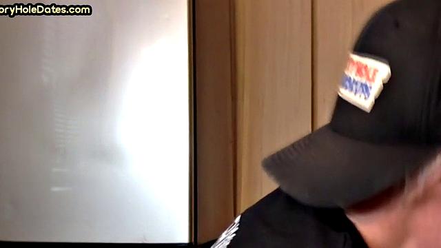 Mature gay sucks gloryhole cock in homemade closeup