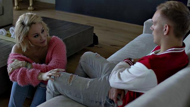 Big-titted stepmom teaches stepson to fuck