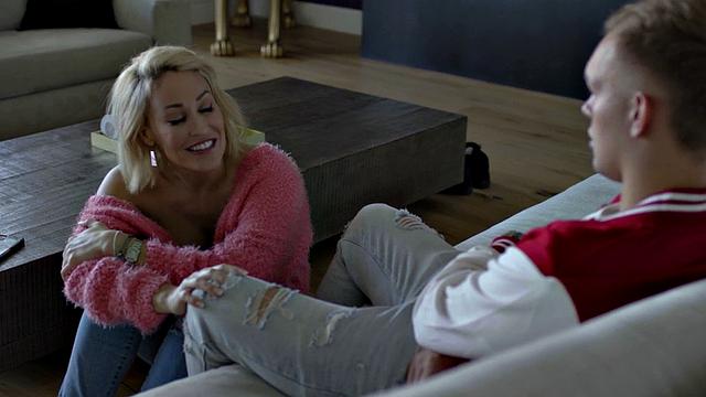 Big-titted stepmom teaches stepson to fuck