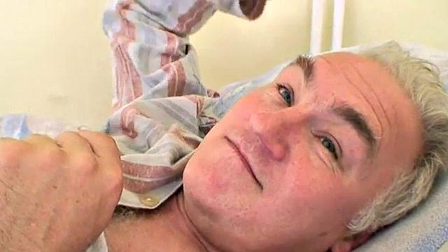 Sexy nurse rides grandpa's dick in hospital bed