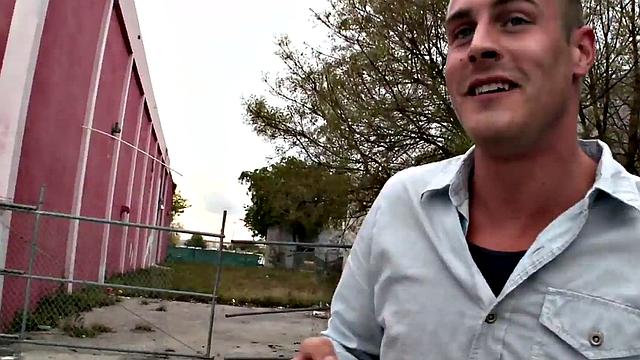 Gay stud sucks and strokes guy's cock in gloryhole