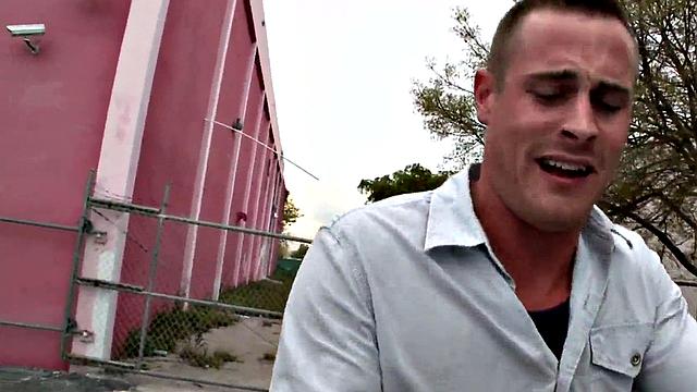 Gay stud sucks and strokes guy's cock in gloryhole