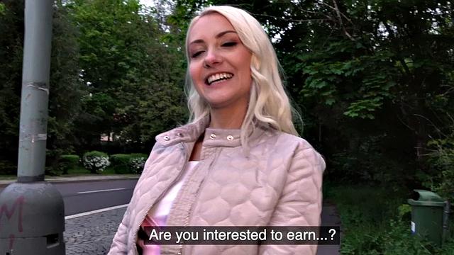 Blonde eurobabe rides and sucks POV dick for money