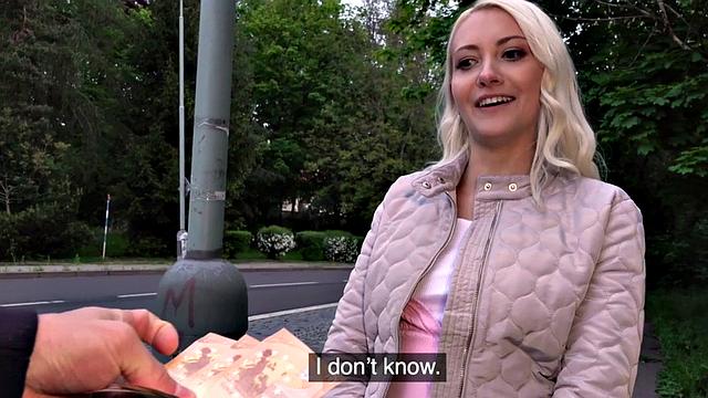 Blonde eurobabe rides and sucks POV dick for money